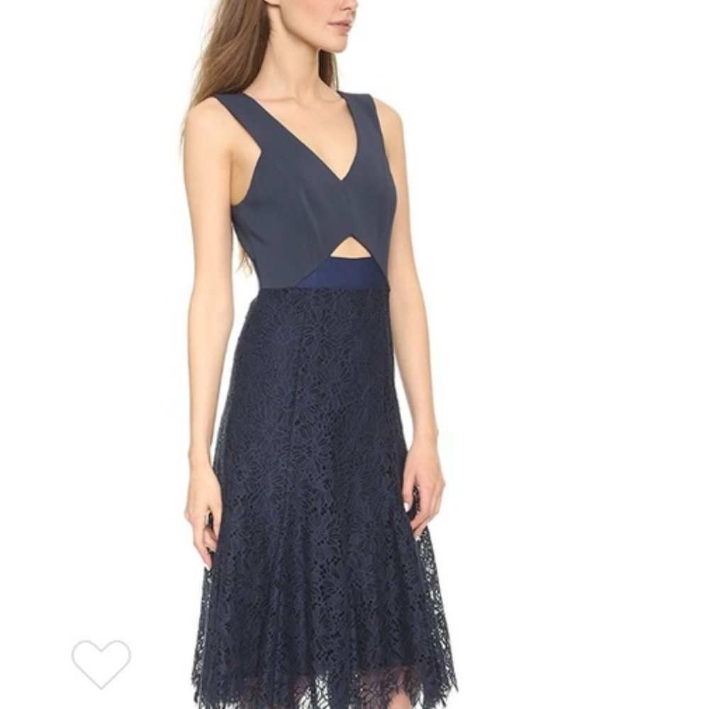 NWT Rebecca Taylor Lace Cut Out Navy Floral Open